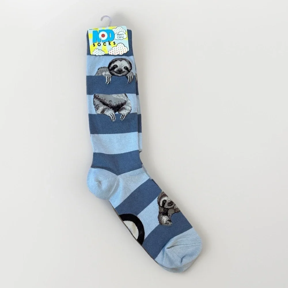 MOD Socks Sloth Mens Crew Unisex Grey Stripe NWT